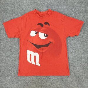M&Ms Shirt Men Large Red Chocolate Big Print Logo Graphic Tee Short Sleeve Adult